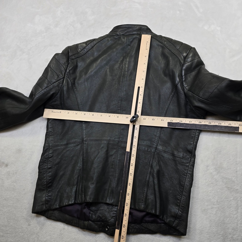 GAP Leather Moto Jacket Womens Medium Black Asymmetrical Zip Cafe Racer - Picture 8 of 16